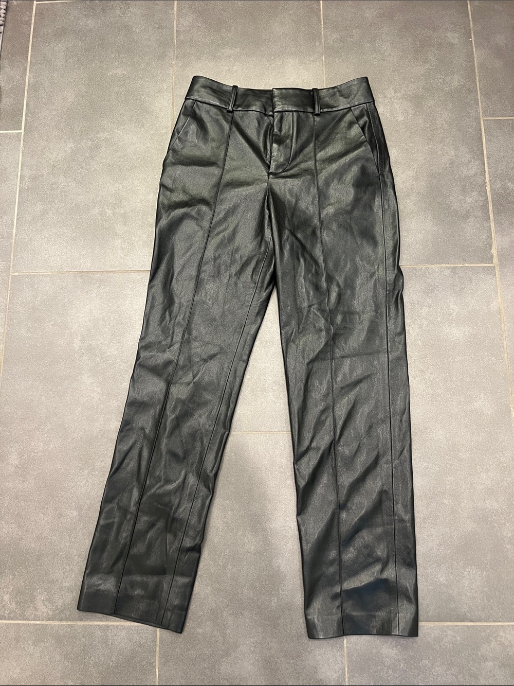 Alice + Olivia Black Straight-Leg Faux Leather Jeans